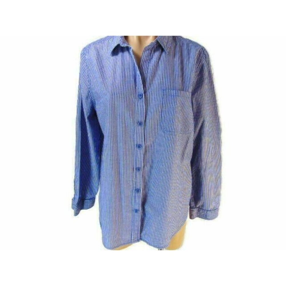 BeachLunchLounge Womens Alanna Blue White Striped Shirt Size L Large Button